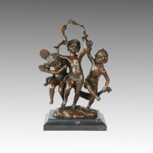 Kids Statue 3 Happy Children Bronze Sculpture, Peynot TPE-610